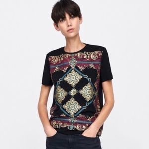 Zara Basic Black Medallion Boho Pattern Top